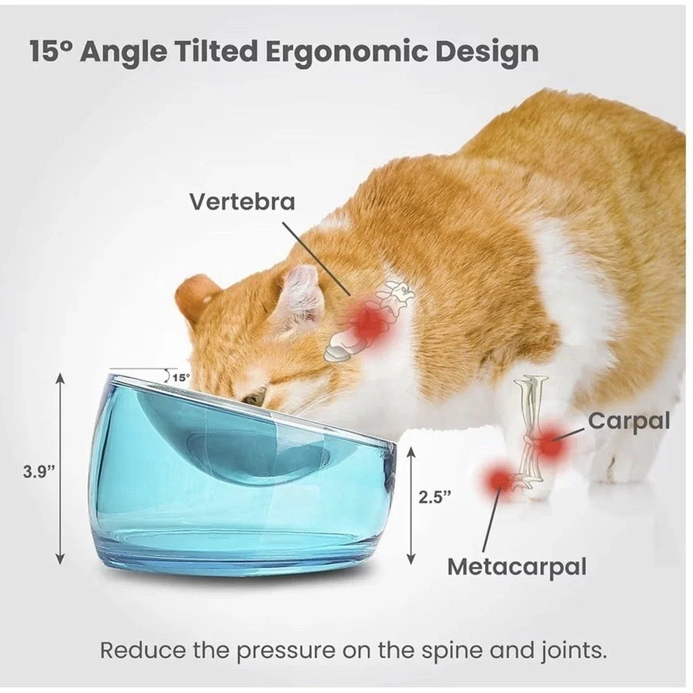 Felli Pet Oblik Whisker Fatique Cat Food Bowl Raised Stainless Steel Shallow Dis